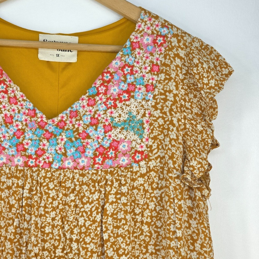 Savannah Jane Flutter Sleeve Blouse 1X Embroidered Floral Cottage Peasant Boho - Picture 8 of 14